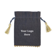 Bottom Gold Lace Jewelry Bags, Wedding Gift Cotton Drawstring Gray Pouches - CraftJaipur